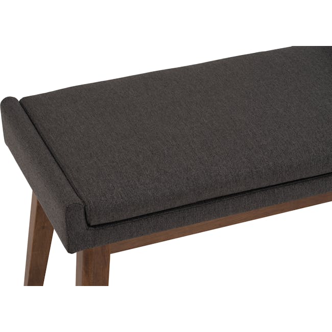 Fabian Bench 1.1m - Cocoa, Battleship Grey (Fabric) - 8 - Dark gray upholstered bench, wooden legs, minimalist design