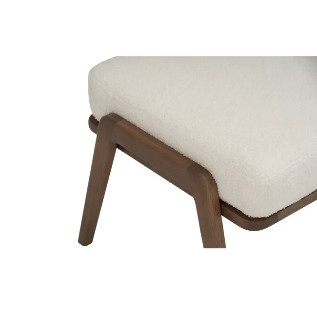 Aston Ottoman - White Cream - 6 - Wooden bench with soft white cushion, minimalist design, natural wood finish, sturdy legs