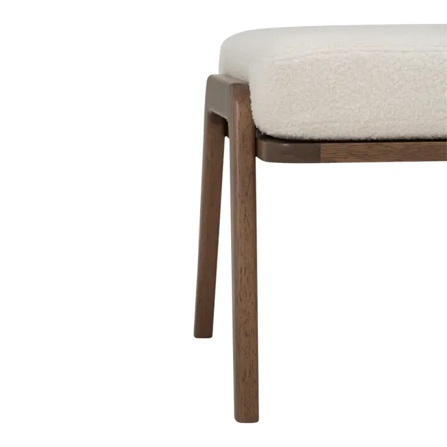 Aston Ottoman - White Cream - 10 - Wooden chair with white fluffy seat, natural wood legs, minimalist design, modern