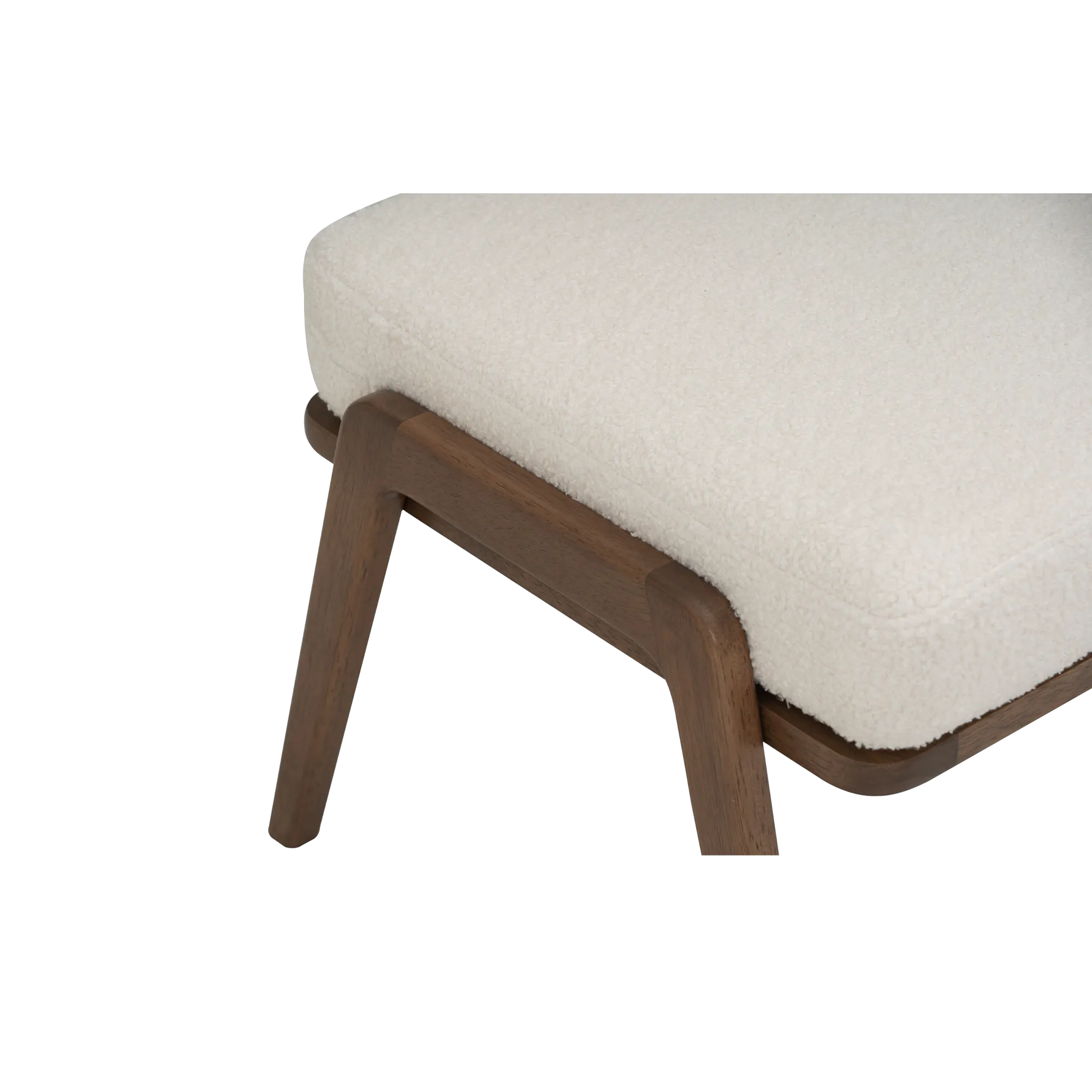 Aston Armchair with Ottoman - White Cream - 16 - Wooden bench with soft white cushion, minimalist design, natural wood