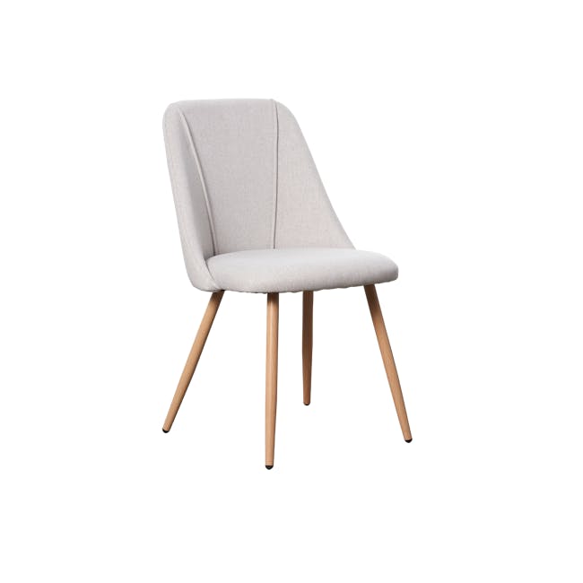 Lana Dining Chair - Oak, Pale Grey (Fabric) - 1 - Modern minimalist chair, light beige upholstery, wooden legs, sleek
