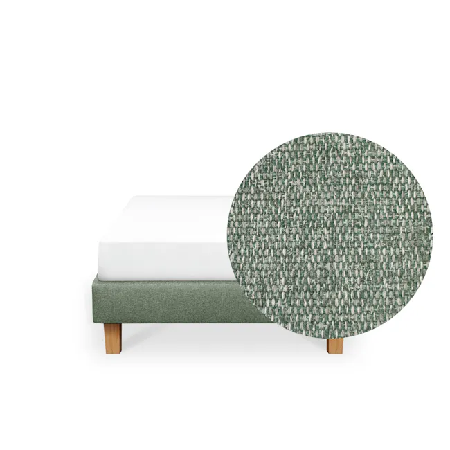 ESSENTIALS Super Single Divan Bed - Forest (Eco Clean Fabric) - 1 - Green upholstered bed frame, circular patterned fabric