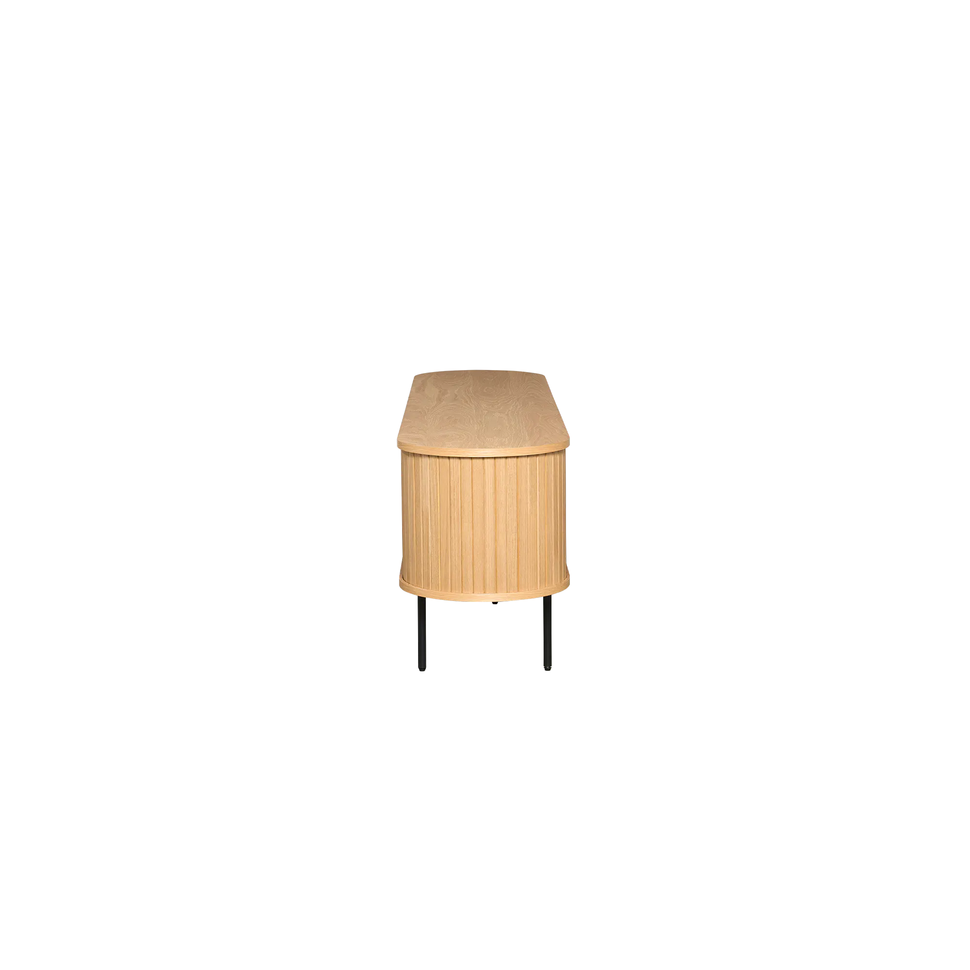 Nola TV Console 1.8m - Oak - 12 - Wooden table with natural wood finish, round base, black metal legs, minimalist design