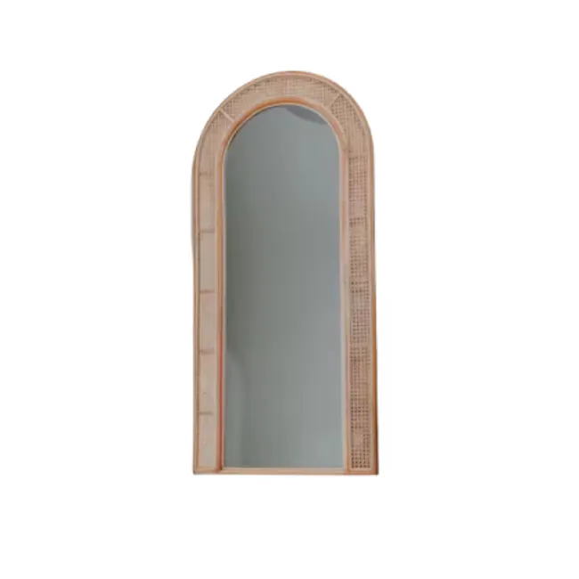 Rattan Diamond-Weave Arch Mirror - 1