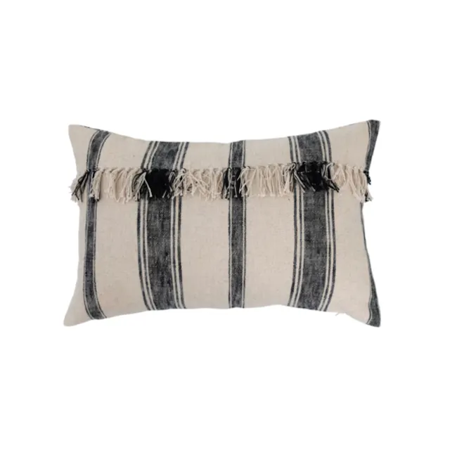 Woven Cotton Lumbar Pillow & Fringe - 1