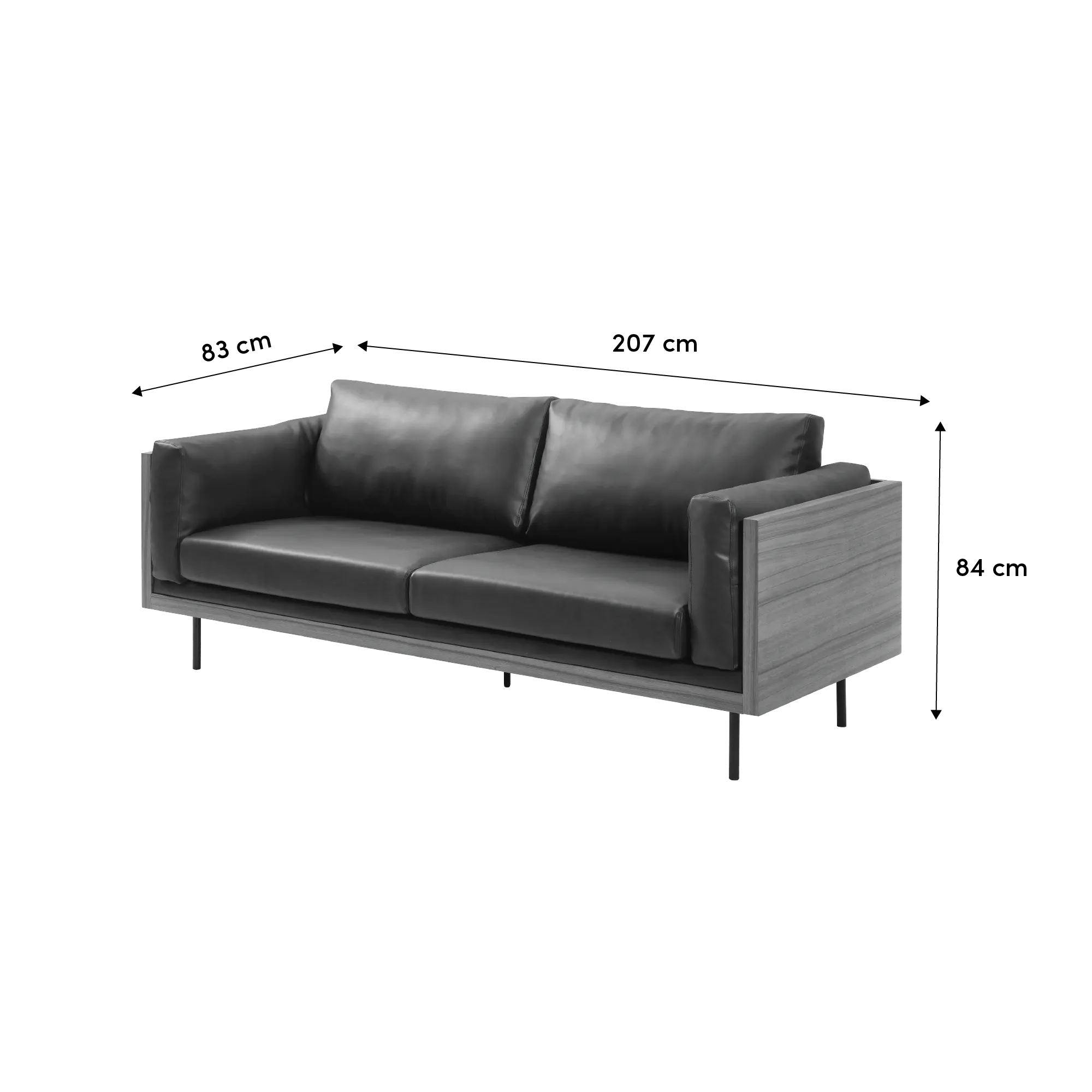Bentley 3 Seater Sofa - Ivory (Fabric) - 9 - Leather sofa, 83 cm seat, 207 cm backrest, 84 cm height, modern design, black