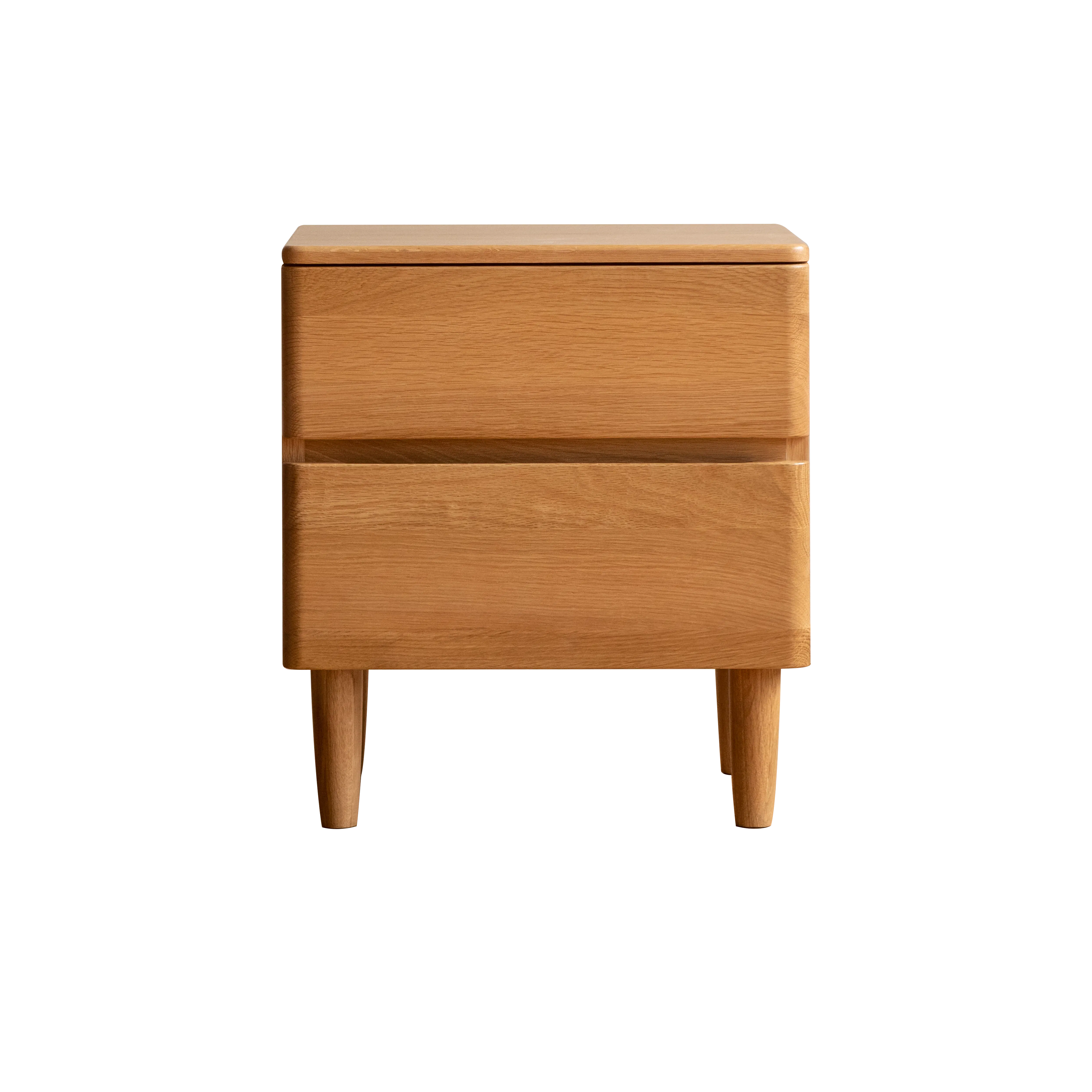 Natalia Bedside Table - 15 - Wooden side table, minimalist design, natural wood finish, rectangular shape, two drawers
