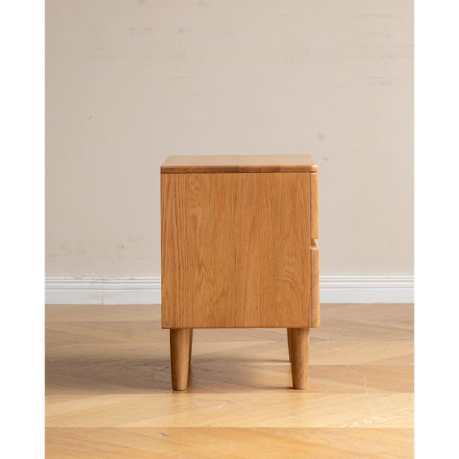 Nova Queen Storage Bed in White Boucle with 2 Natalia Bedside Tables - 32 - Wooden side table, minimalist design, natural