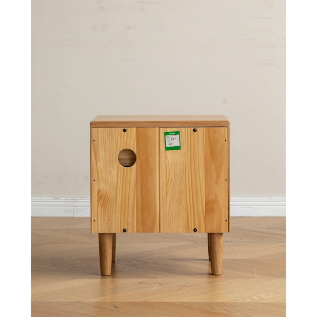 Nova Queen Storage Bed in White Boucle with 2 Natalia Bedside Tables - 33 - Wooden side table, minimalist design, natural