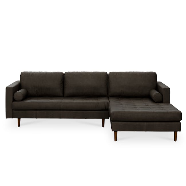Nolan L-Shaped Sofa - Dark Grey (Premium Aniline Leather) - 0