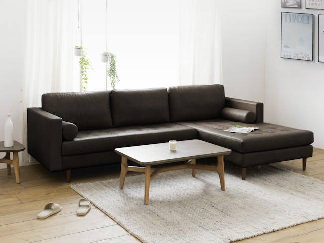 Nolan L-Shaped Sofa - Dark Grey (Premium Aniline Leather) - 1