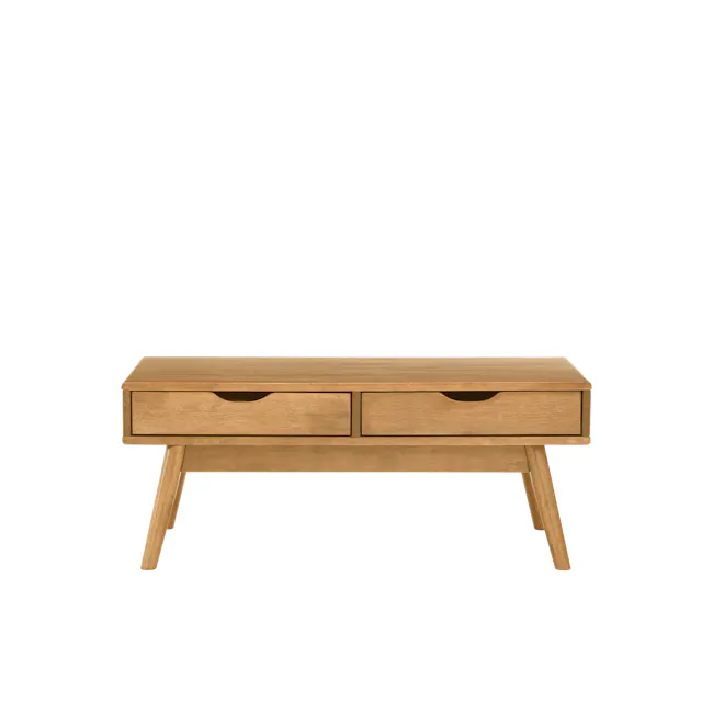 Lamar Twin Drawer Coffee Table - Oak - 1 - Wooden side table with two drawers, minimalist design, light wood finish, simple