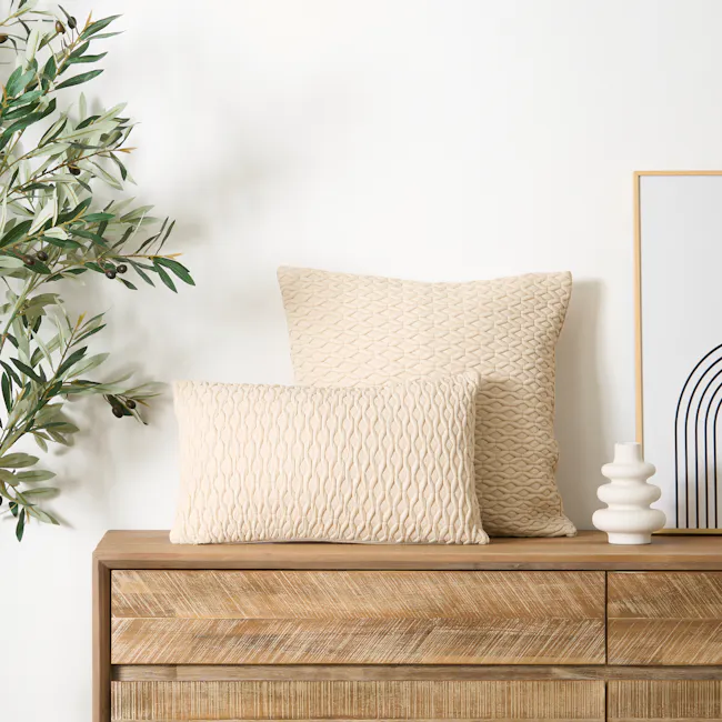 Willy Woven Honeycomb Cushion Cover - Ivory - 9 - Olive branch, green leaves, olive branches, natural light, minimalist