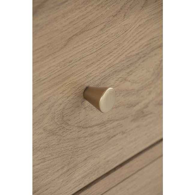 Rhodes Sideboard 1.6m - 9 - Wooden surface, cylindrical object, metallic finish, brass or bronze, textured wood background