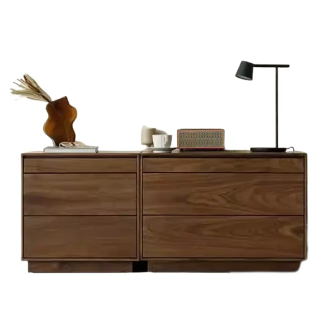 Wooden Bedside Table with Drawers - 1