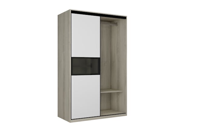 Lorren Sliding Door Wardrobe 1 with Glass Panel - Matte White, White Oak - 12