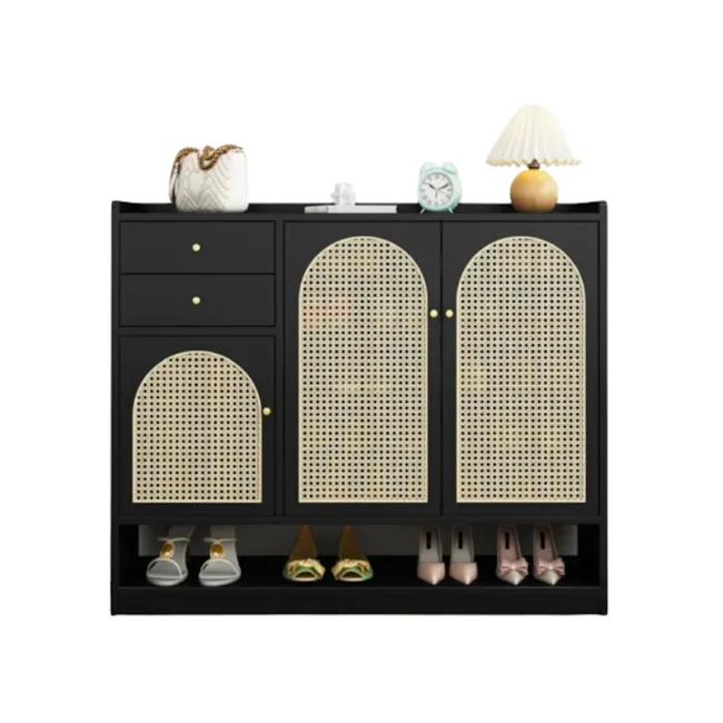 Rattan Wood Shoe Cabinet - 1