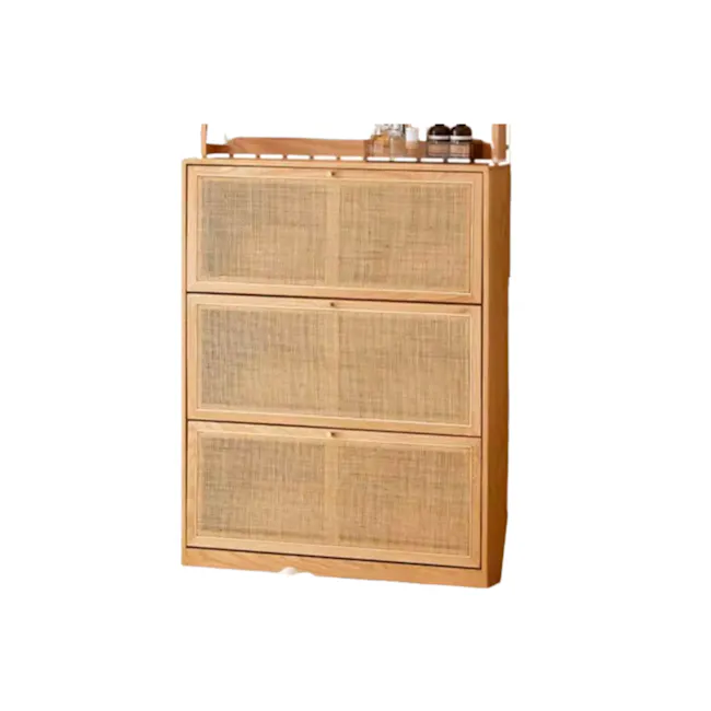 Rattan Shoes Cabinet in Walnut - 1