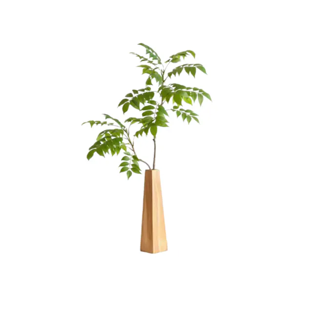 Faux Plant with Wooden Vase - 1