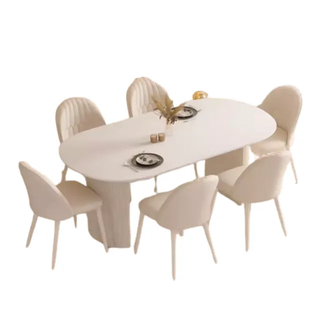 Fluted Based Pill Shaped Dining Table - 1