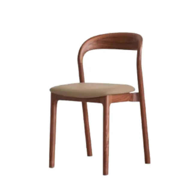Solid Wood Dining Chair with Leather Seat - 1
