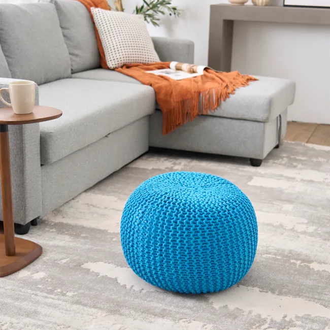 Moana Knitted Pouf - Turquoise - 3
