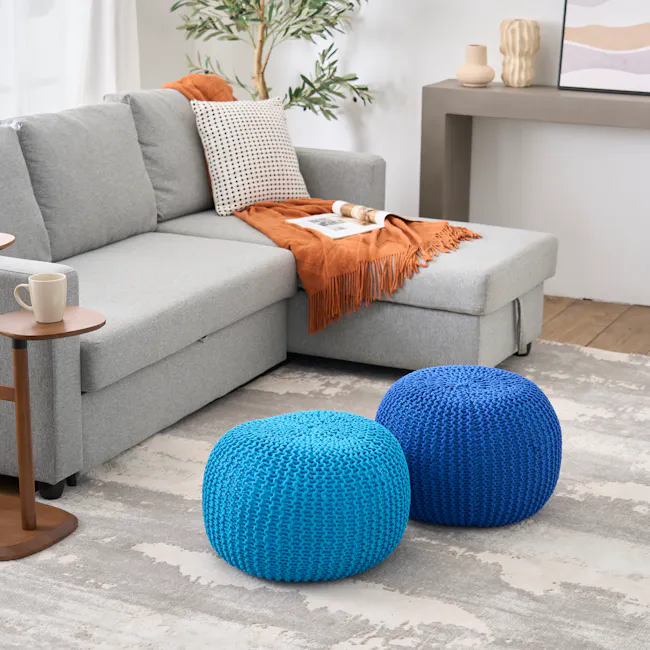 Moana Knitted Pouf - Turquoise - 2