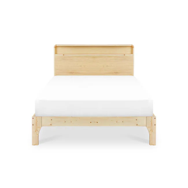 Aiko Single Wooden Bed - 1 - Wooden bed frame, minimalist design, natural wood finish, light wood paneling, wooden base