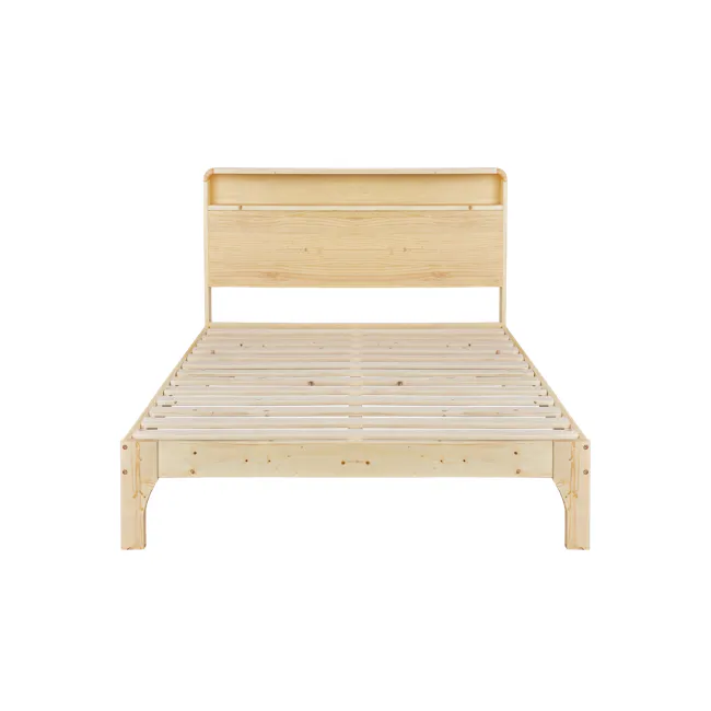 Aiko Single Wooden Bed - 6 - Wooden bed frame, minimalist design, natural wood finish, light beige color, sturdy