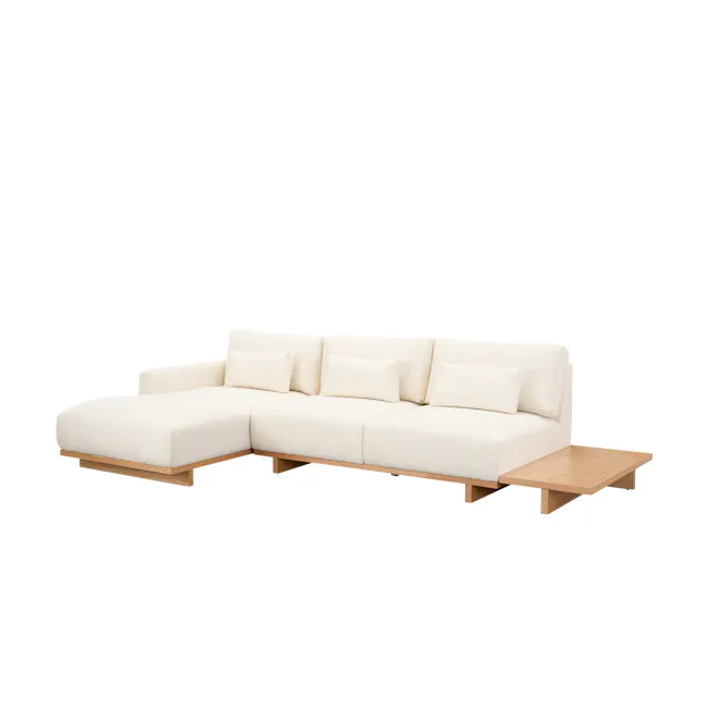 Miu 2 Seater Left Arm Chaise Lounge Sofa - 9 - Modern minimalist sofa, light beige upholstery, wooden frame, contemporary