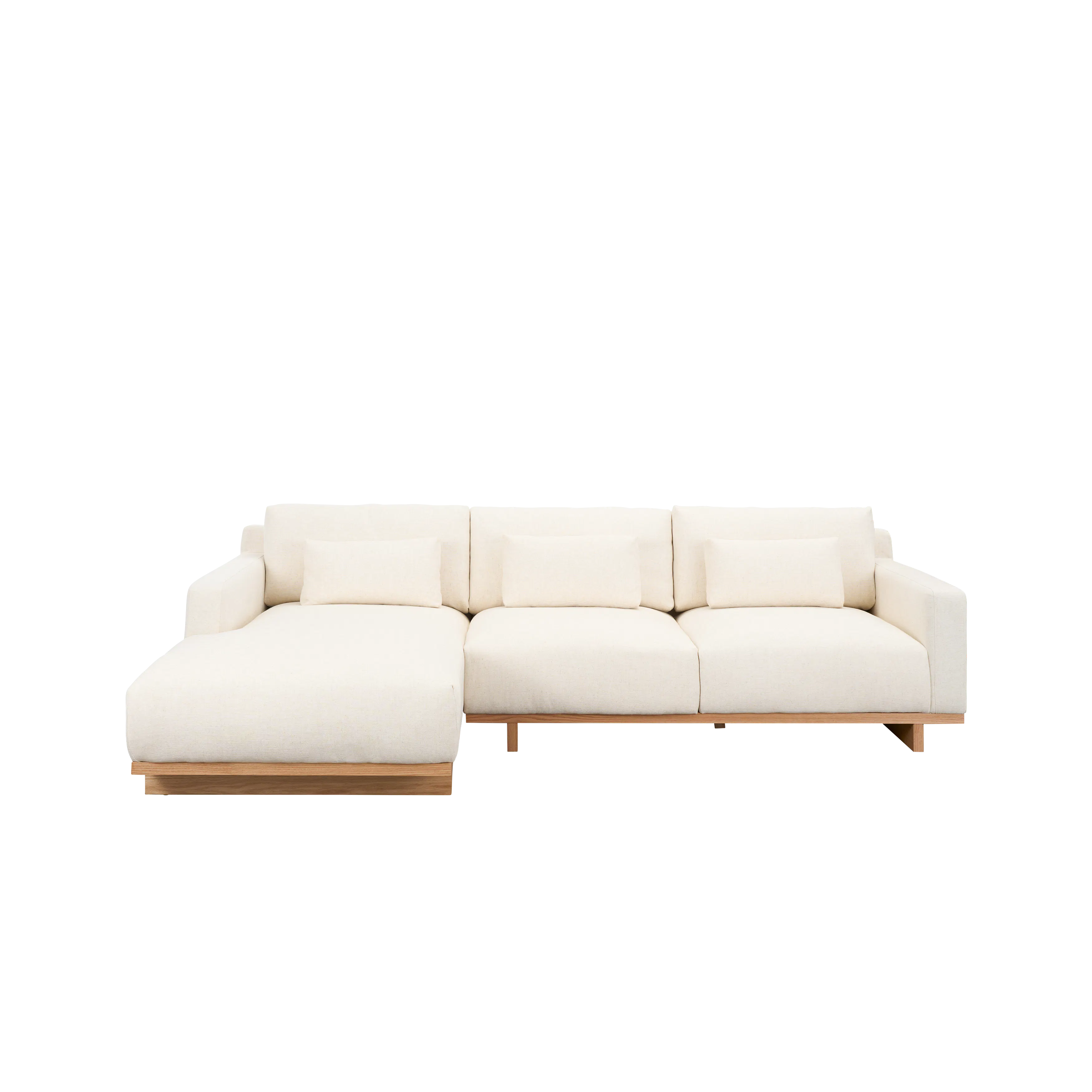 Miu L-Shaped Lounge Sofa - 23 - Cream-colored sectional sofa, minimalist design, modern decor, light beige upholstery, soft