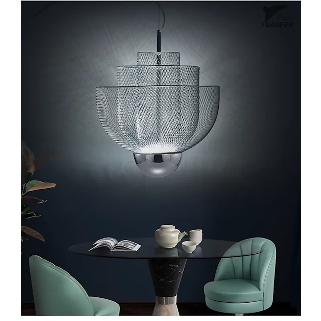 Cameron Pendant Lamp - Chrome - 6 - Modern dining room, elegant chandelier, sophisticated ambiance, minimalist design