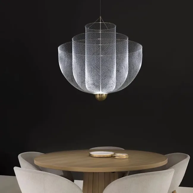 Cameron Pendant Lamp - Chrome - 5 - Modern dining room, minimalist design, elegant table, round wooden table, contemporary