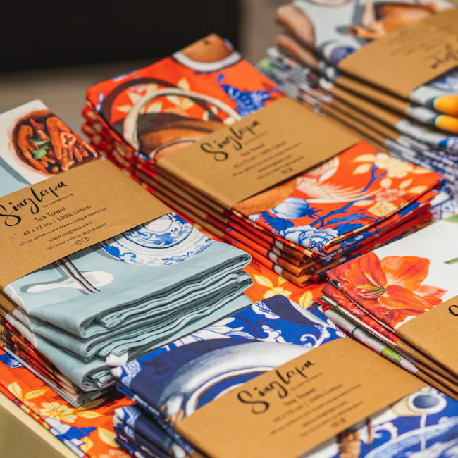 Singlapa Chinese Dim Sum Tea Towel - 7 - Vibrant tea towels with colorful patterns and designs, Handcrafted tea towels