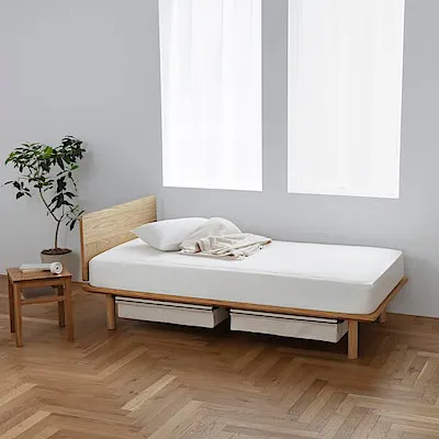 Wooden Bed Frame - Oak Veneer, W103×D202×H5.5 cm (Single) - 7