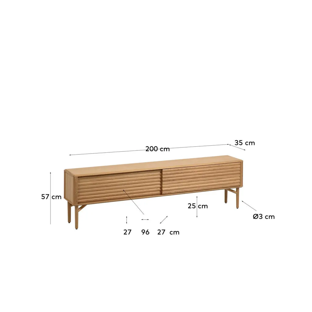 Lenon 2-Door Solid Wood and Oak Veneer TV Stand, 200 x 57 cm, FSC MIX - 11