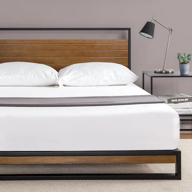 Zinus Suzanne Low Metal & Wood Platform Bed Frame with Headboard (7") - Single - 4