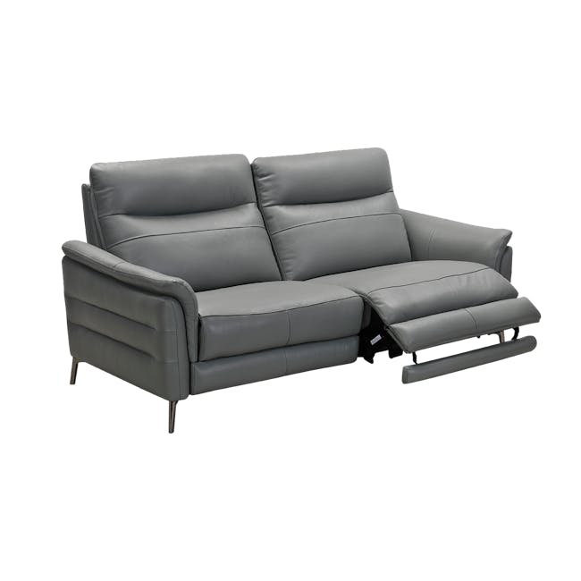 Oskar 3 Seater Incliner Sofa with Oskar 2 Seater Incliner Sofa - Flint Grey (Genuine Cowhide + Faux Leather) - 2