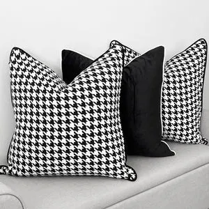 Houndstooth Luxe Cushion Cover - Black & White | Indigo Lane - Cover Only - 7