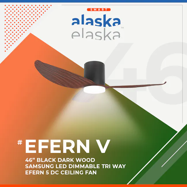 Alaska Fern V 46" DC Ceiling Fan + Samsung 20W LED Dim Tri Way Memory Function (SMART) - White/White - 6