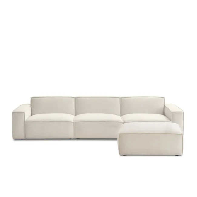 Jonathan Extended Sofa with Ottoman - Performance Creamy White - 2