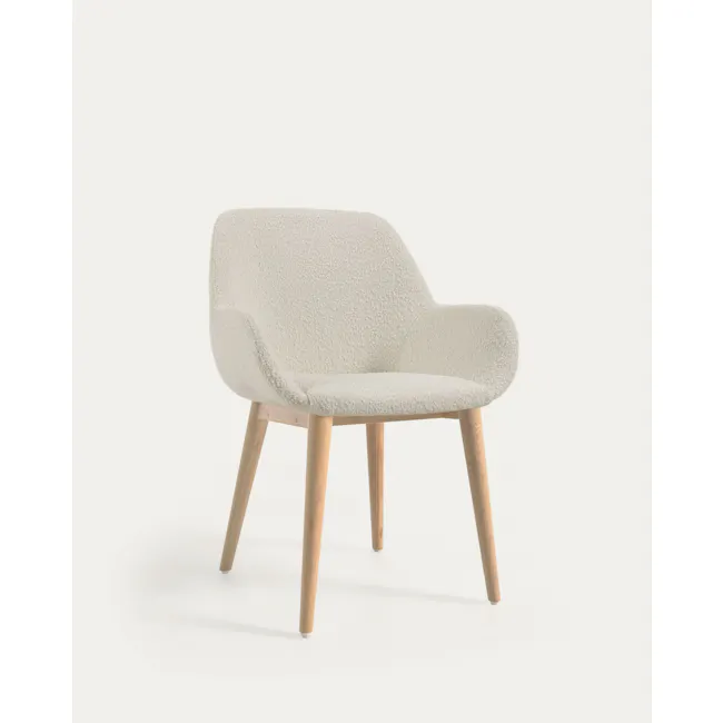 Konna Chair in White Bouclé with Solid Ash Wood Legs in a Natural Finish - 2