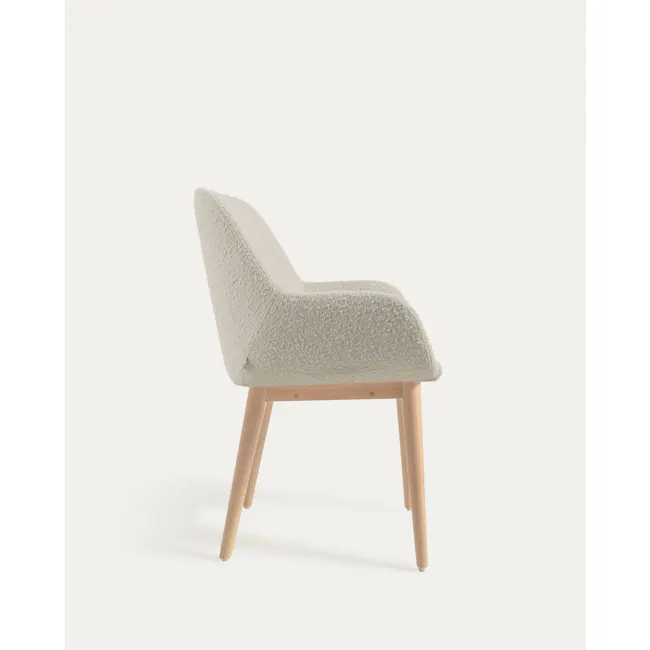 Konna Chair in White Bouclé with Solid Ash Wood Legs in a Natural Finish - 7