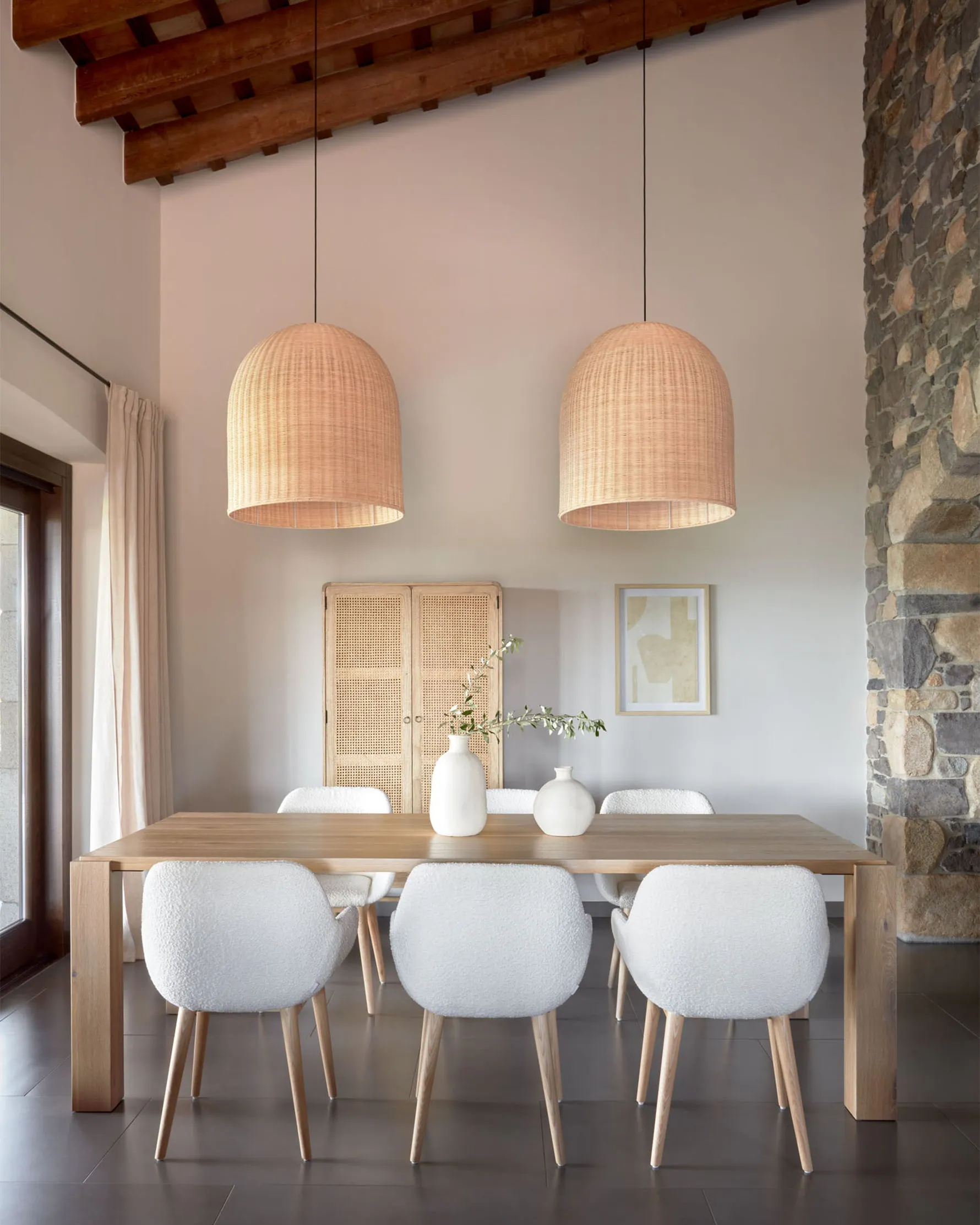 Konna Chair in White Bouclé with Solid Ash Wood Legs in a Natural Finish - 7