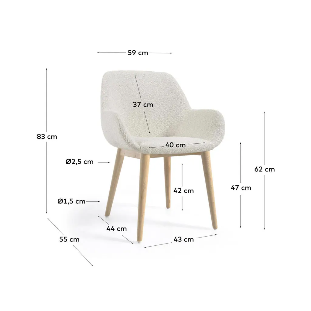 Konna Chair in White Bouclé with Solid Ash Wood Legs in a Natural Finish - 10