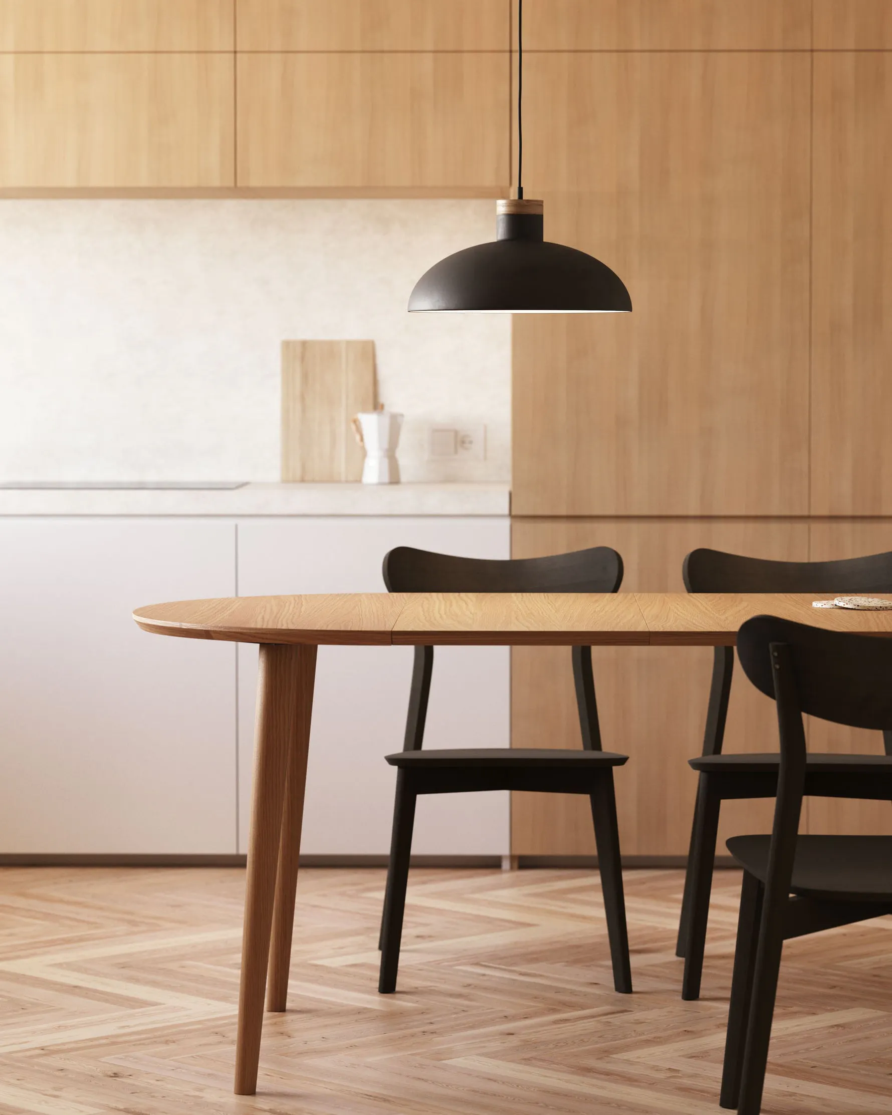 Oqui Extendable Oak Veneer Table with Solid Wood Legs 160 (260) x 100 cm - Natural - 7