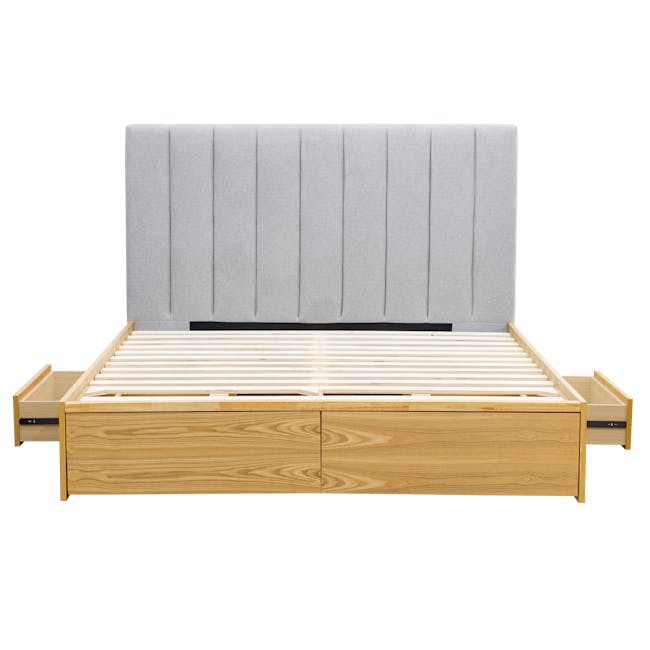 Zephyr 4 Drawer Queen Bed in Oak, Platinum Grey and 2 Kyoto Twin Drawer Bedside Tables in Oak - 3