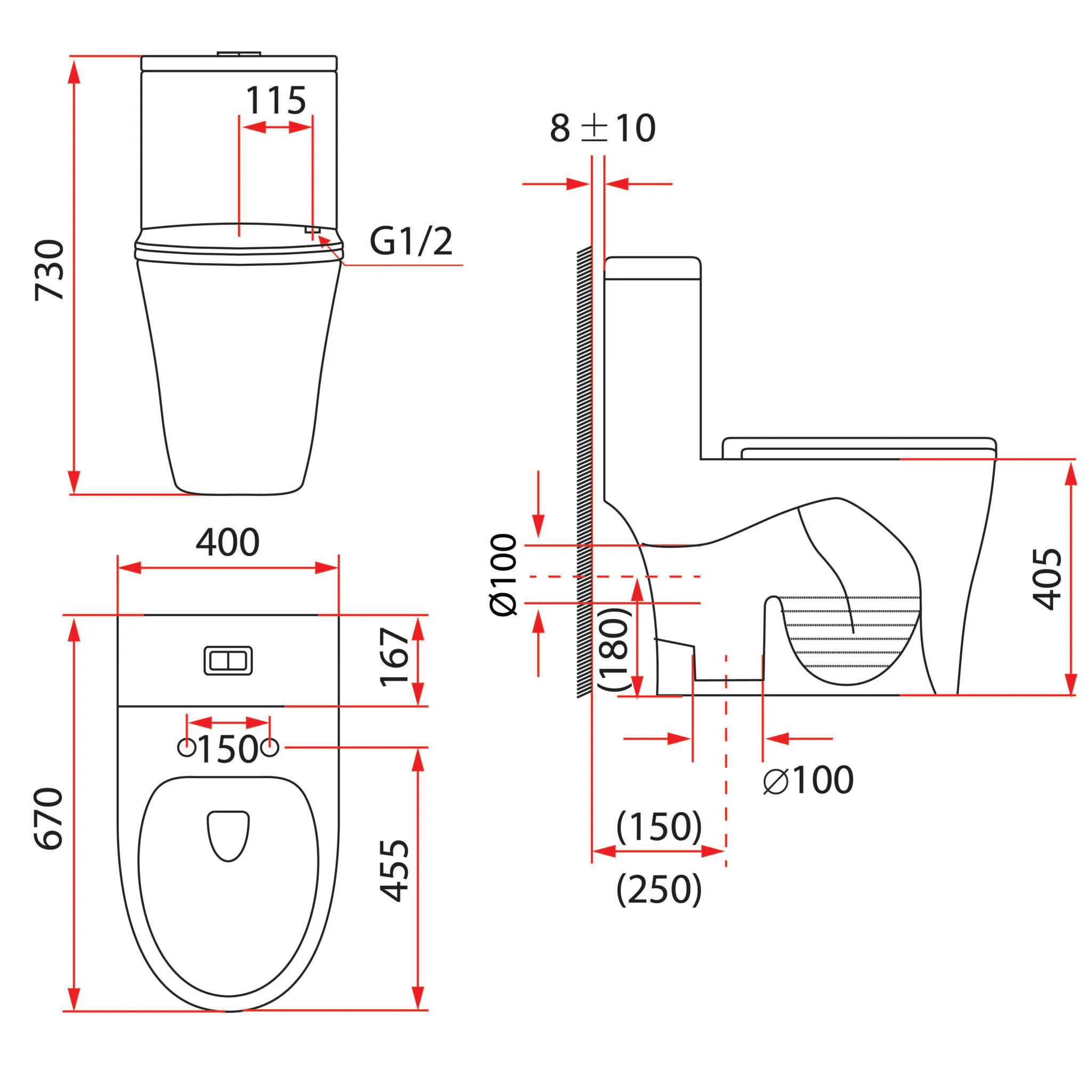 Rubine PN-105S06 One-Piece Toilet (Punta Nera Collection) - White - 9