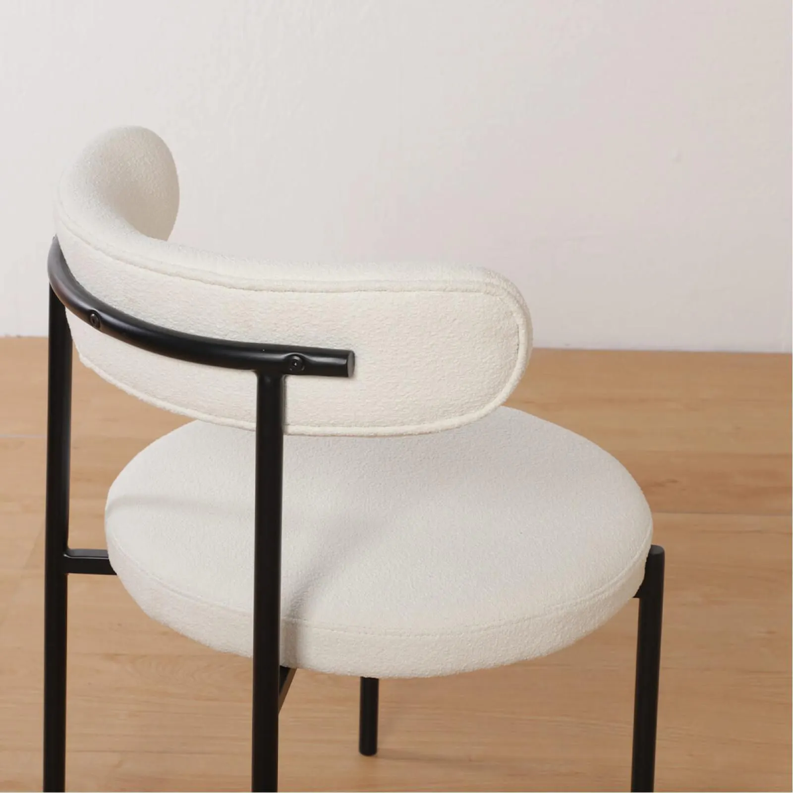 Sterling Dining Side Chair - Cream Bouclé, Black Metal Frame - 7