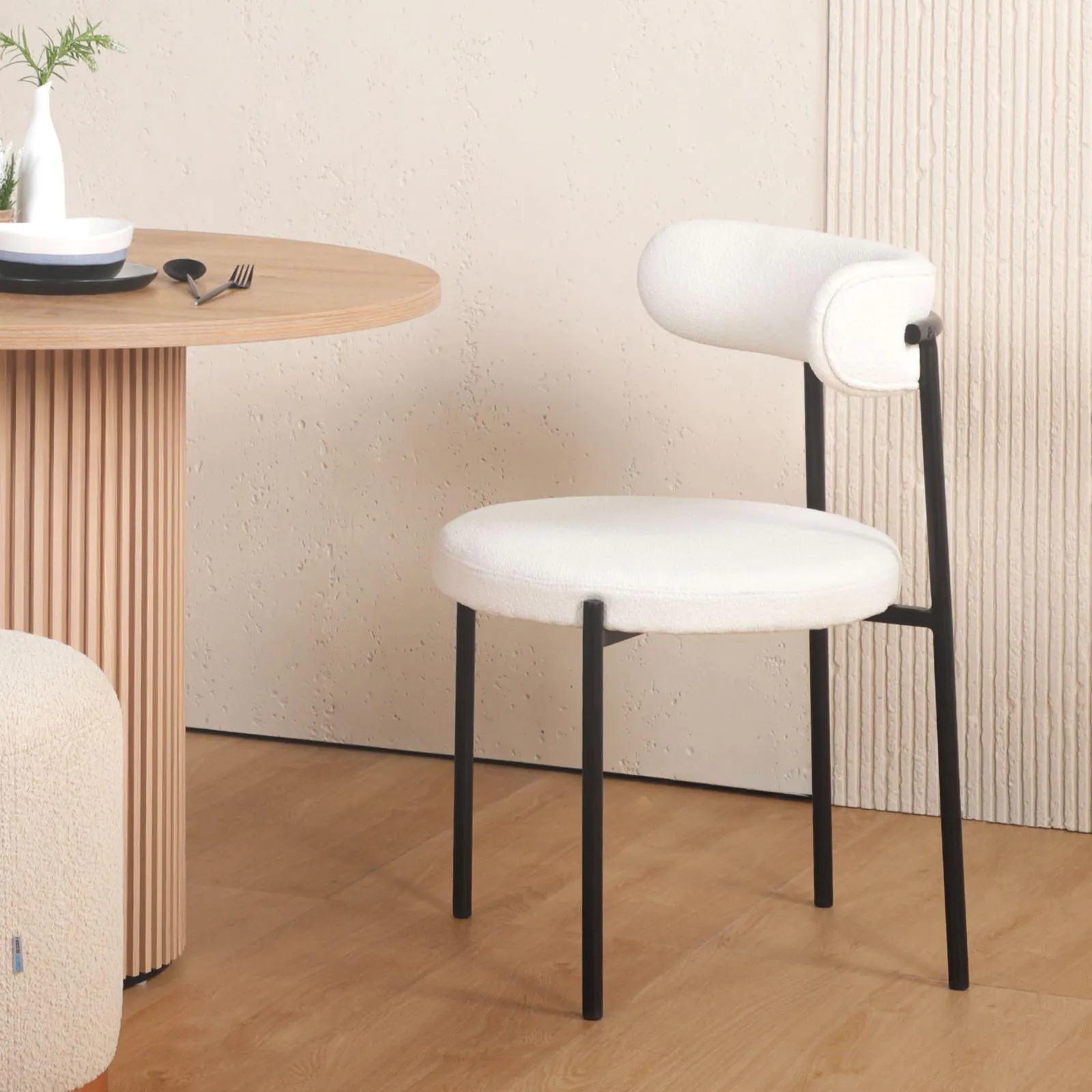Sterling Dining Side Chair - Cream Bouclé, Black Metal Frame - 11